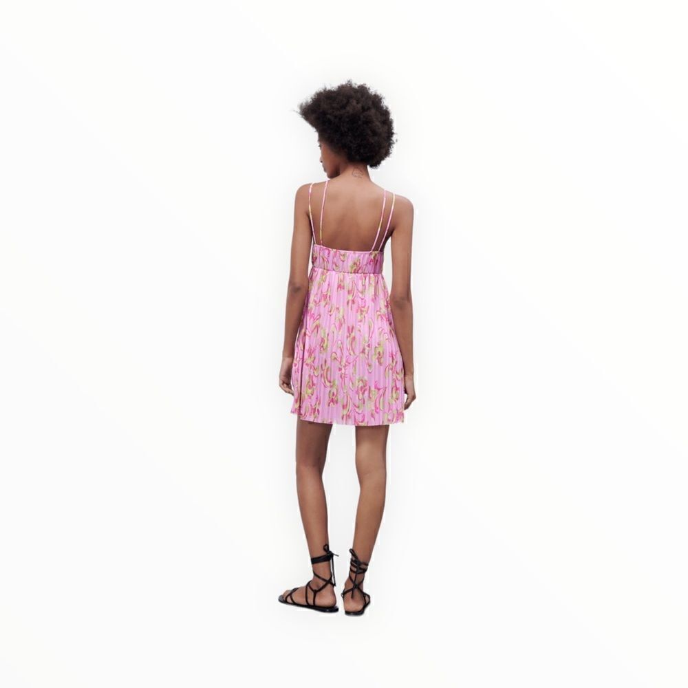 ZARA | Pink | PRINTED PLEATED DRESS - Picture 8 of 10